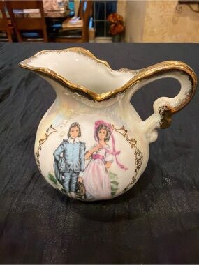 Vintage Norcrest Japan Lustreware Mini pitcher Colonial Couple Gold Gildt